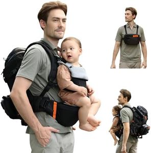 C1 All in 1 Modular Baby Diaper Bag Backpack for Dad, with Convertible Baby Carrier & Hip Seat & Chest Bag, Easy to Wear & Switch, 500D Tactical Fabric, Baby Carrier for Newborn to Toddler (Black)