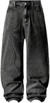 GORGLITTER Boy's Baggy Wide Leg Jeans Elastic High Waist Loose Denim Pants Bottoms with Pockets Black 16 Years