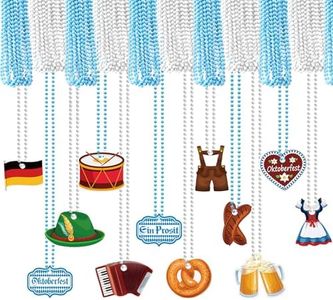 ZEELONA 24 PCS Oktoberfest Bead Necklaces White Blue Bead Necklaces with Pendant for Women Men Kids Adult for Oktoberfest Festivities Family Party Supplies Beer Festival Decorations