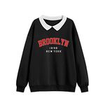 Wrenpies Cute New York Brooklyn Letter Fleece Hoodies for Teen Girls Aesthetic Vintage Oversized Sweatshirt Graphic Pullover (Black,L,Large), Black3, Large