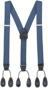 HOLD'EM Tuxedo Suspenders for Men Black Genuine Leather Button End 1.25 Inches Mens Braces Suspenders- Denim (Tall 54" Long)