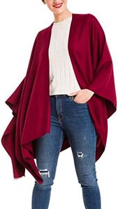 MIMOSITO Women's Shawl Wrap Poncho Ruana Cape Cardigan Sweater Open Front for Fall Winter, Solid - Red, One Size