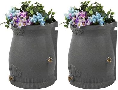 Good Ideas Rain Wizard 50 Gallon Rain Saver Barrel Water Storage Urn with Planter Space and 2 Brass Spigots, Light Granite (2 Pack)