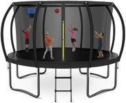 Zevemomo 12 FT Outdoor Trampoline with Basketball Hoop, 12FT Large Heavy Duty Trampoline for Kids & Adults, Recreational Pumpkin Trampoline with Curve Poles, Safety Net, Ladder