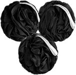MainBasics Bath Shower Loofah Sponge Pouf Body Scrubber Exfoliator Body Wash Sponge (Set of 3, Triple Black)