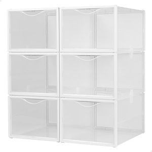 AKTIVE Max Home Boîtes à Chaussures en Plastique, Lot de 6 Organiseurs de Rangement, 25X35X18,5 cm, Empilable, Anti-Bascule, Jusqu'à T46, Transparent