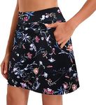 Oyamiki Women's Active Athletic Skort Lightweight Tennis Skirt Perfect for Running Training Sports Golf, D06 Flowers2 Black, Small