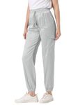 Allegra K Women's Drawstring Elastic High Rise Silky Satin Cargo Pants Light Grey L