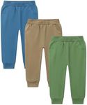 GFQLONG Toddler Boys 3 Pack Cotton Active Jogger Sweatpants,Kids Casual Athletic Solid Pocket Pull On Pants,Green+Lightblue+Khaki, 7-8 Years