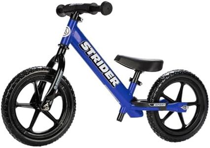 Strider 12” Sport Bike, Blue - No Pedal Balance Bicycle for Kids 18 Months to 5 Years - Includes Safety Pad, Padded Seat, Mini Grips & Flat-Free Tires - Tool-Free Assembly & Adjustments