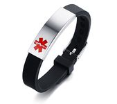 VNOX Stainless Steel Customization Personalized Medical Alert ID Adjustable Silicon Cuff Bracelet