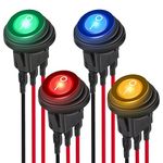 EEEKit 4 Pcs Round Rocker Switches, 12V 20A Waterproof Round Rocker Toggle Switch with LED Indicator, 4 Colors 3 Pin ON/OFF Switch with 20cm Pre-Wired For Boat Car Truck RV