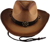 PIDUDU Cowboy Straw Hats，Classic Felt Wide Brim Western Style Hat & Cowgirl Hat with Buckle Women and Men, Khaki, One Size