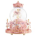 Music Box Carousel Horses Crystal Snow Globe Music Boxes with Color Changing LED Lights Musical Gift for Girls Women Friends Daughter Mom Birthday Christmas Valentine's Day(Upgrade Carousel)