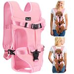 SlowTon Dog Carrier Backpack for Small Medium Dogs, Legs Out & Easy-Fit Dog Cat Puppy Front Carriers Bag for Pet Up to 35lbs, Adjustable Breathable Pet Backpack for Traveling Camping Hiking (Pink,M)