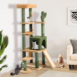 YITAHOME 153 cm Tall Cactus Cat Tree Tower with Self-grooming Brush, Cute Cat Climbing Tower for Indoor Cats with Cat Condo, Top Perch, Basktet, Sisal Scratching Posts and Board,Toy Balls