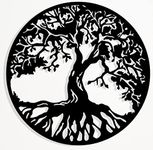 Metal Black Tree of Life - Steel Roots Decor Wall Art - Powder Coated Laser Cut Holes - Indoor and Outdoor Home Bedroom or Kitchen Decorations, Modern Wall Sculpture Art Round for Living Room – 18”