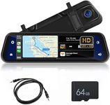 CAMECHO Mirror Dash Cam Wireless CarPlay & Android Auto with 64G TF Card, 9.66" IPS Full Touch Screen Dash Cam, Rear View Mirror Smart Screen for Cars & Trucks Night Vision, Parking Assistance WDR