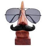 GIFTOS365 Handmade Wooden Nose Shaped Spectacle Specs Eyeglass Holder Stand with Moustache (Standard Size, Brown)