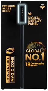 Haier 602 L 3 Star Frost Free Expert Inverter Smart Sense AI enabled 2-Door Side by Side Refrigerator (HRS-682KGU1, Black Glass, Magic Convertible Zone, Deo Fresh Technology, 2026 Model)