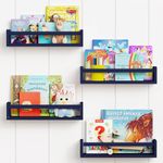 WooDinto Kids Bookshelves for Room Set of 4, Floating Nursery Wall Deocr, 18 Inches Long Wall Mounted Bookshelf for Toddler Kid Child Teens Bedroom (Navy Blue)