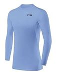 TCA Men's HyperFusion Compression Base Layer Top Long Sleeve Under Shirt - Crew Neck - Ice Blue, L