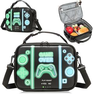 Game Console Boys Lunch Box, Insulated Lunch Bag for Kid Teen, Portable Gamer Lunch Box with Hand Hold & shoulder straps , Bento Reusable Large Capacity Waterproof Leakproof to School Office Picnic