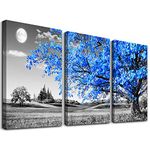 Wall Art for Living Room Black and White Blue Tree Moon Canvas Wall Decor for Home Artwork Painting 12" x 16" 3 Pieces Canvas Print for Bedroom Decor Modern Salon Kitchen Office Hang a Picture