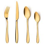 HaWare Gold Cutlery Set, 16 Piece Stainless Steel Flatware Set for 4, Elegant Tableware Silverware Set Include Knives Forks Spoons, Mirror Finish, Dishwasher Safe