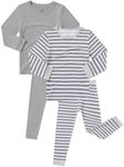 JunNeng Bamboo Viscose Toddler Boys Striped Pajamas 4 Pcs Grey Set 2-3T