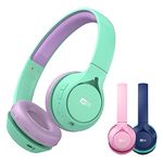 MEE audio KidJamz KJ45BT Children's Safe Listening Bluetooth Wireless Headphones with Volume Limiter & Microphone, Adjustable On-Ear Kids Headset for Online Learning/School/Travel/Tablet Mint/Lavender