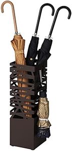 SONGMICS Umbrella Stand, Umbrella Holder for Entryway, Steel Square Umbrella Rack Organizer Freestanding, for Canes Walking Sticks, with a Detachable Drip Tray, 4 Hooks, Brown ULUC47Z