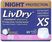 LivDry Adult Incontinence Underwear, Overnight Comfort Absorbency, Leak Protection, X-Small (88 Count)
