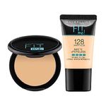 Maybelline New York Liquid Foundation + Compact Powder For All Skin Types, Matte & Poreless Finish, Ultra Blendable And Lightweight, Fit Me, 128 Warm Nude, 80 Gram, Cream