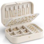 VLANDO Small Travel Jewelry Case Organizer,PU Leather Portable Small Jewelry Box for Rings, Necklaces, Bracelets, Earring Holder Organizer Storage,Travel Essentials, Beige