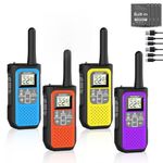 NXGKET Walkie Talkies for Kids Adults, Rechargeable Long Range Walky Talky 2 Way Radios 22 Channels with 1200mAh Li-ion Battery USB-C Cable for Family Outdoors Camping Hiking Toys Gift 4 Pack