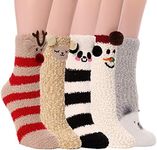 ProEtrade Fuzzy Socks for Women Teen Girls Fluffy Cozy Christmas Gift Cabin Holiday Winter Warm Fleece Thick Comfy Slipper Home Plush Cute Snowman Fun Soft Socks Stocking Stuffer (Animal (5 Pairs))