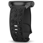 Bestsellerband Floral Engraved Strap Compatible with Samsung Galaxy Watch 6/Watch 5/Watch 4 40mm 44mm Women,Galaxy Watch 5 Pro 45mm,Galaxy Active,20mm Soft Silicone Replacement Strap for Women Black