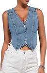 SHENHE Women's Denim Vest Button Down Sleeveless Jean Vest Top Y2K Cropped Jean Jacket 2024 Fashion Western Clothes Blue a M