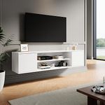 ELEGANT Floating Wall Mount TV Cabinet Unit with Storage for Living Room Entertainment Center - White Side Cabinet, Multi-Media Device Compatible, Floor or Wall Mount