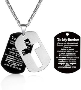 P.BLAKE To My Brother Dog Tag Cross Necklace from Sister, Stainless Steel Cross Pendant Christian Religious Jewelry Christmas Valentines Gifts for Brother Teen Boys Men Him