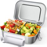 OITUGG Stainless Steel Lunch Box - 2400ml Metal Lunch Box for Adults, with 1pcs Removable Divider, Designed Snap-on Buckles and Silicone Ring Inside Lids, Dishwasher-Safe, 24 x17 x7.7cm