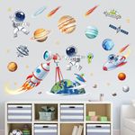 decalmile Outer Space Planets Wall Decals Rocket Astronaut Spacecraft Alien Wall Stickers Baby Nursery Kids Bedroom Living Room Wall Decor