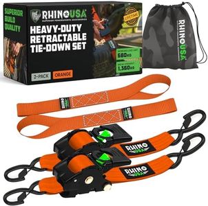 Cinghie di tensione retrattili con cricchetto da (confezione da 2) -1360 kg di carico di rottura, incluse (2) automatiche ultimate da 5.0 cm x 3 m con maniglie imbottite - Arancione