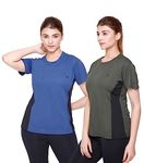 White Moon Women's Dry-Fit Gym T-Shirt Combo (Pack of 2) | Breathable & Moisture-Wicking Workout Tops | Half Sleeve Round Neck Activewear for Women | Ideal for Gym, Yoga, and Running Workouts