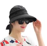 Alexvyan 2 in 1 (Cap and Visor) Wide Brim Round Hat and Sun Visor,UV Protection Summer Cap Hat, Breathable Casual Beach Safari Hat Sun Protection Cap for Women Girl Foldable Adjustable (Black)