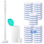 Topo Bear Disposable Toilet Bowl Brush with 40 Toilte Wand Refills, Toilet Bowl Cleaner Wands, Toilet Cleaning System Starter Kit（Green）