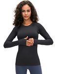 LUYAA Women's Workout Tops Long Sleeve Shirts Yoga Sports Breathable Gym Athletic Top Slim Fit, Black, Medium