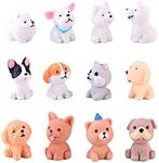 Halloluck 12 Pcs Cute Miniature Dog Figure Animal Dog Characters Toys Mini Figure Collection Playset, Dog Cake Topper, Plant, Automobile Decoration