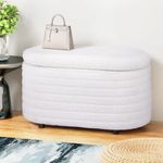 Artiss Storage Ottoman Blanket Box 87cm Boucle Fabric Chest Couch Footstool Oval